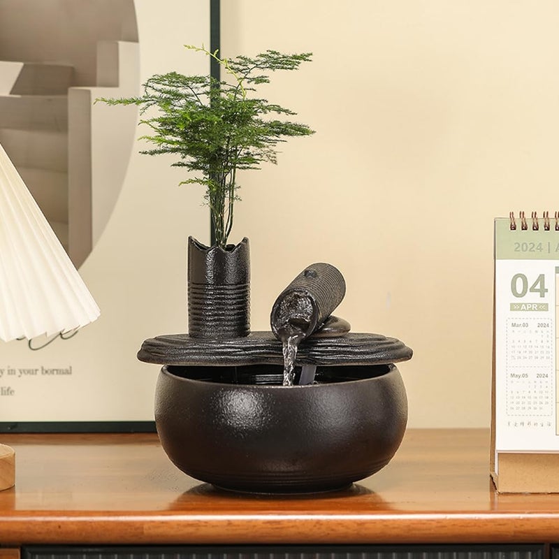 Andady Ceramic Tabletop Fountain Water Feature Fall Indoor and Outdoor Decoration (Black Bamboo A151) - Image 5